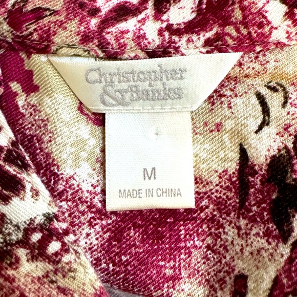 Christopher & Banks vibrant pink and cream floral Women's size Medium Blouse - Picture 9 of 11